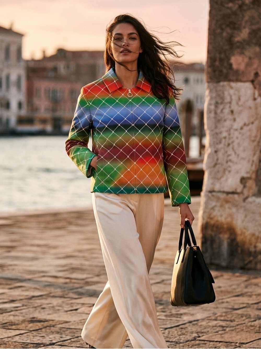 Akris Punto Rainbow Ombre Geometric Lattice Cropped Zip Jacket | 10